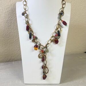 Vintage Coldwater Creek Antique Gold Tone Multi-Color Beaded Statement Necklace